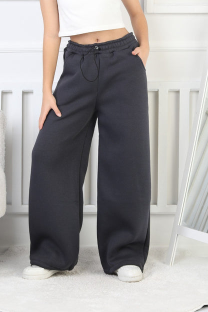 Şardonlu 3 İplik Paça Sıkmalı Kız Çocuk Antrasit Eşofman Altı