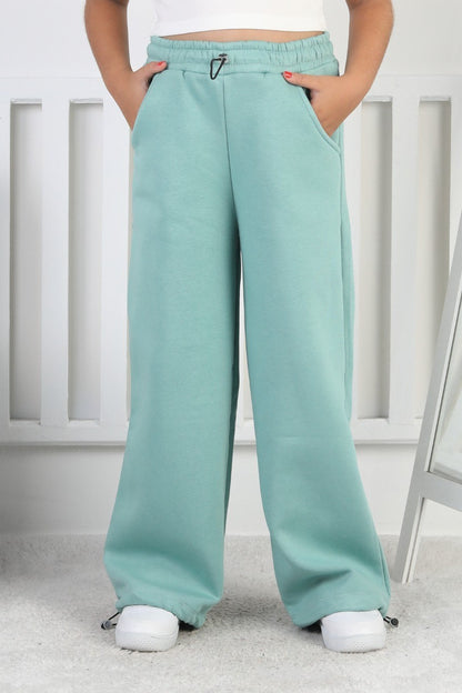 Şardonlu 3 İplik Paça Sıkmalı Kız Çocuk Eşofman Altı