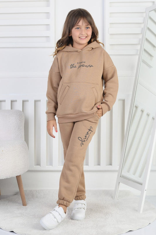 Şardonlu 3 İplik Baskılı Kız Çocuk Takım