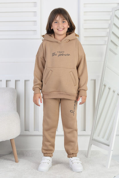 Şardonlu 3 İplik Baskılı Kız Çocuk Takım