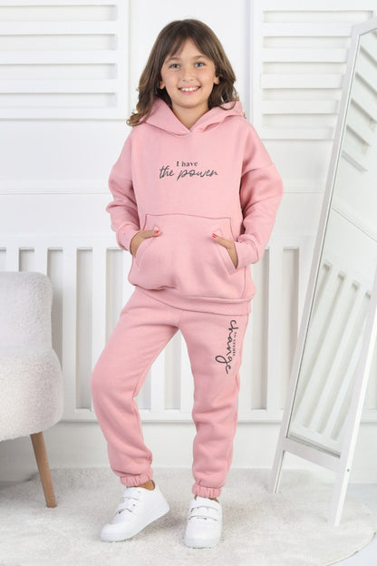 Şardonlu 3 İplik Baskılı Kız Çocuk Takım