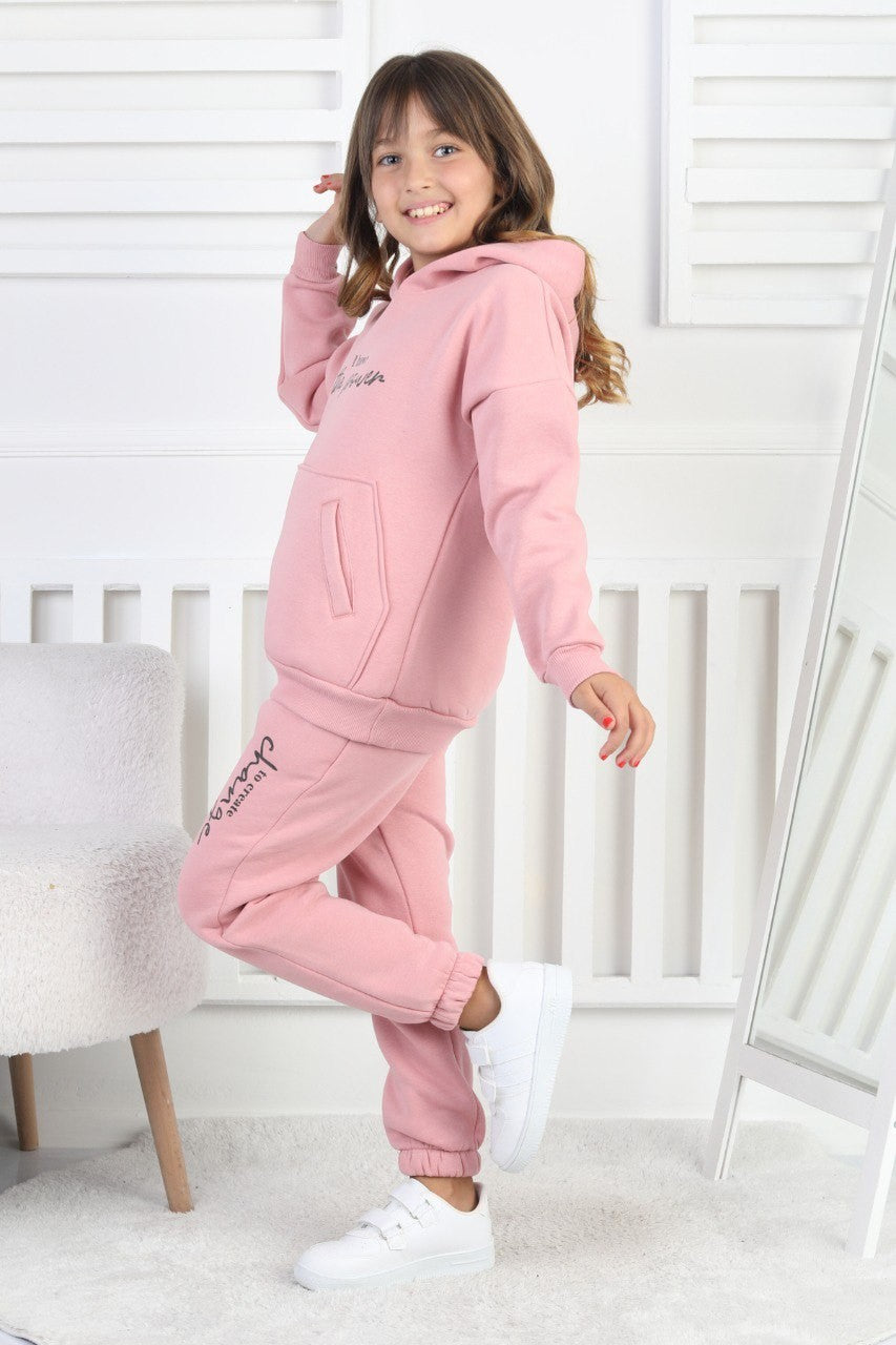 Şardonlu 3 İplik Baskılı Kız Çocuk Takım