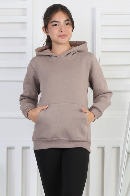 Şardonlu 3 İplik Kapşonlu Kız Çocuk Sweatshirt