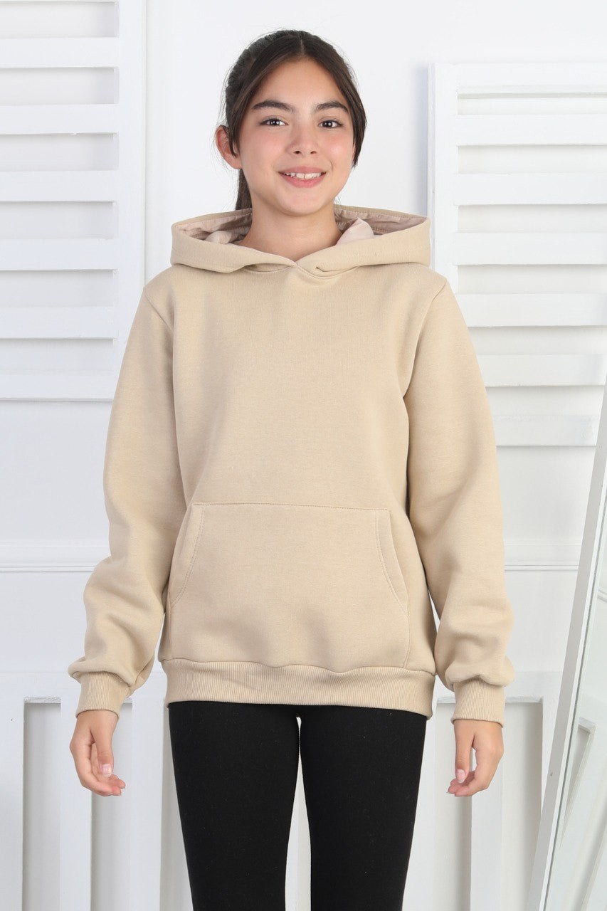 Şardonlu 3 İplik Kapşonlu Kız Çocuk Sweatshirt