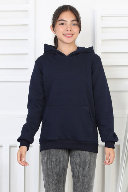 Şardonlu 3 İplik Kapşonlu Kız Çocuk Sweatshirt