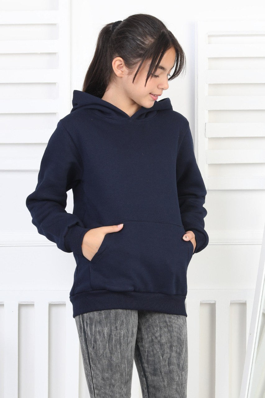 Şardonlu 3 İplik Kapşonlu Kız Çocuk Sweatshirt