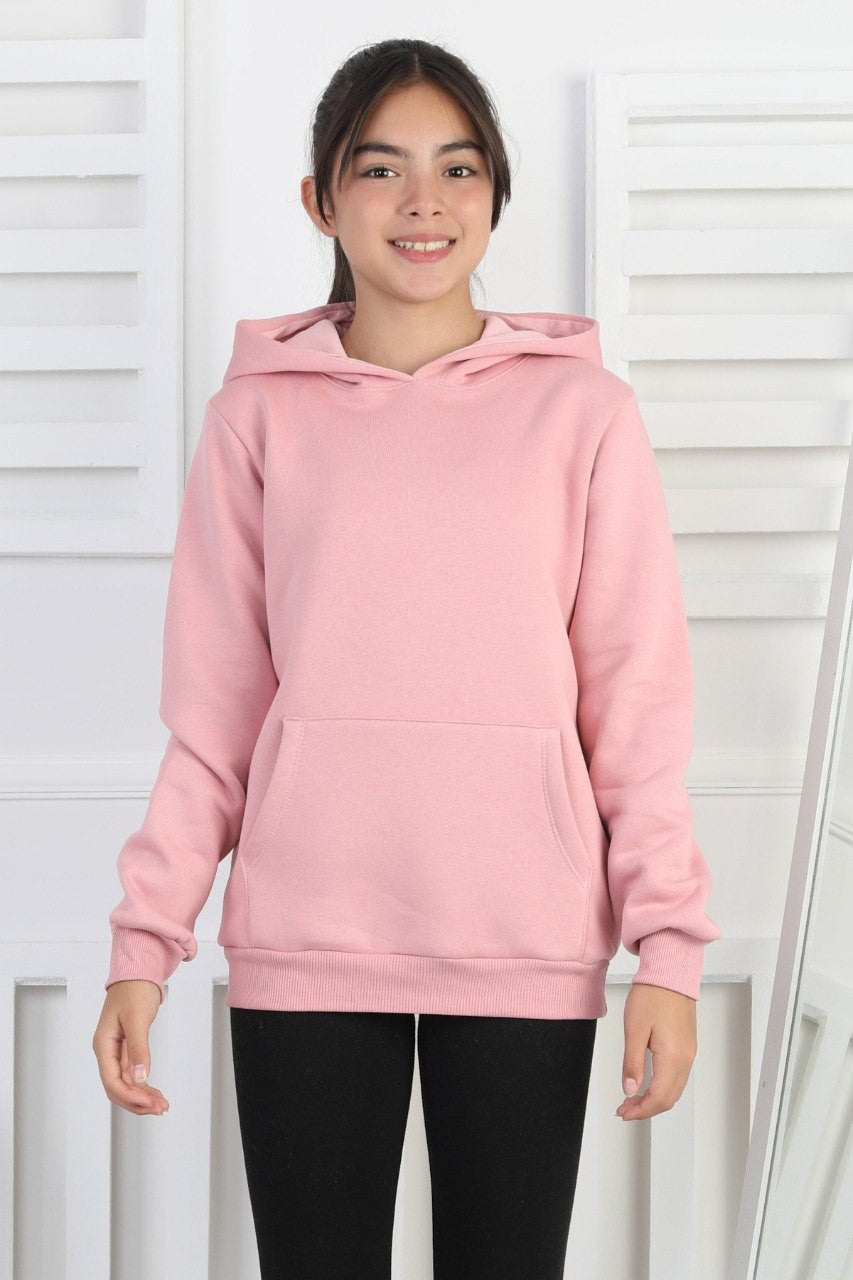 Şardonlu 3 İplik Kapşonlu Kız Çocuk Sweatshirt