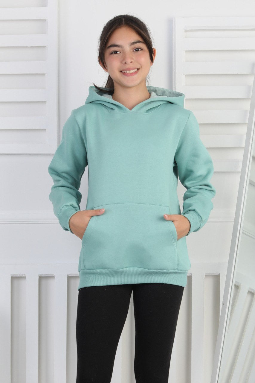 Şardonlu 3 İplik Kapşonlu Kız Çocuk Sweatshirt