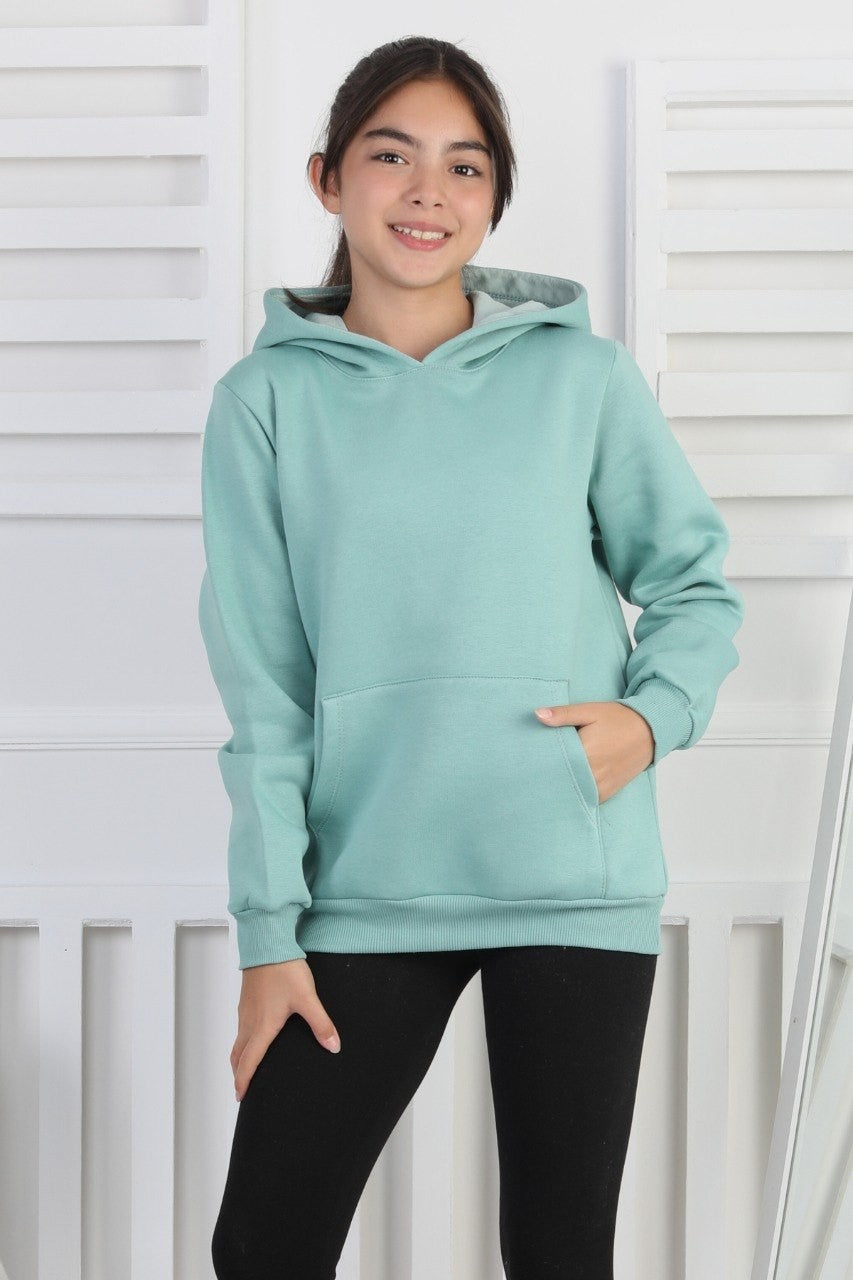 Şardonlu 3 İplik Kapşonlu Kız Çocuk Sweatshirt