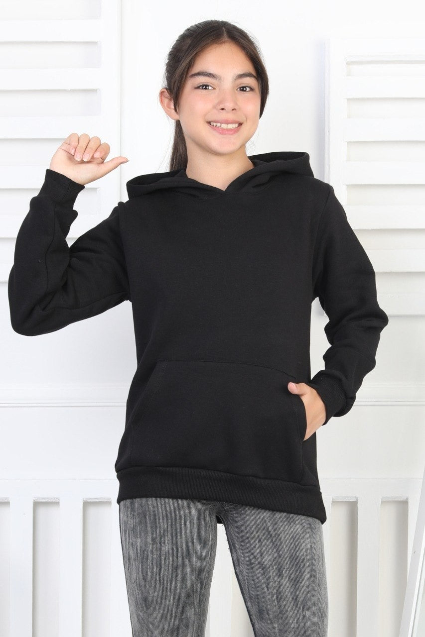 Şardonlu 3 İplik Kapşonlu Kız Çocuk Sweatshirt