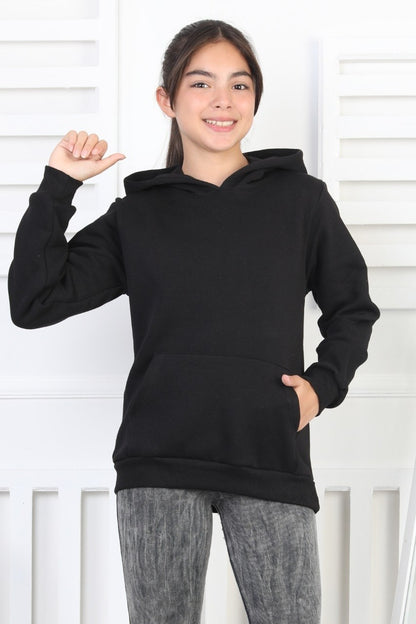 Şardonlu 3 İplik Kapşonlu Kız Çocuk Sweatshirt