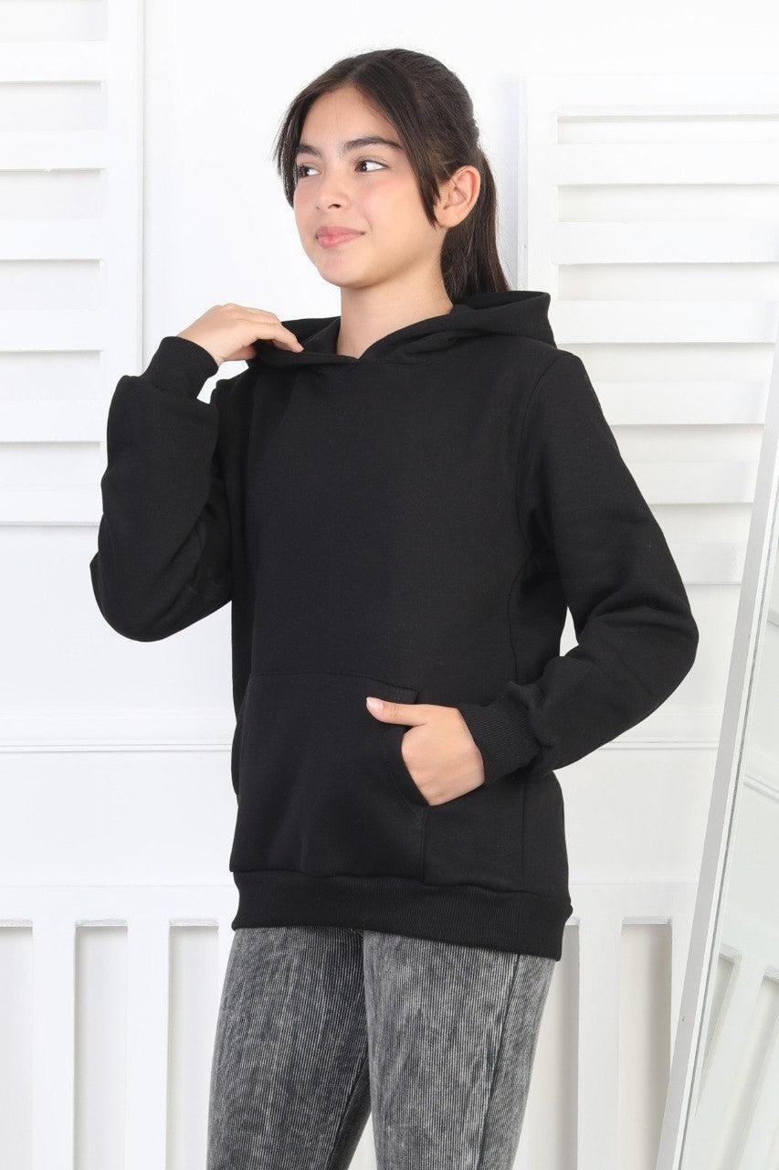 Şardonlu 3 İplik Kapşonlu Kız Çocuk Sweatshirt