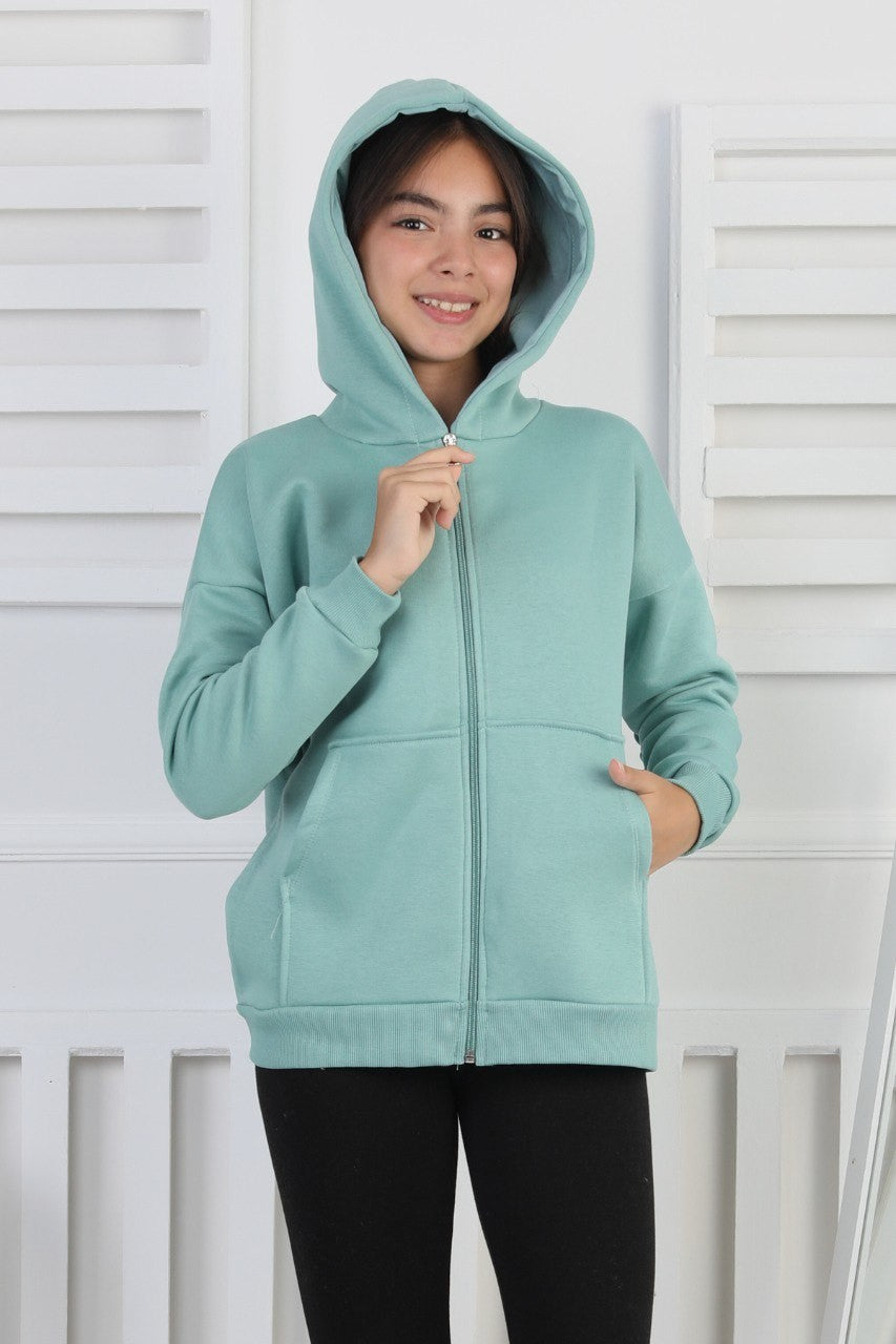 Şardonlu 3 İplik Kapşonlu Kız Çocuk Sweatshirt