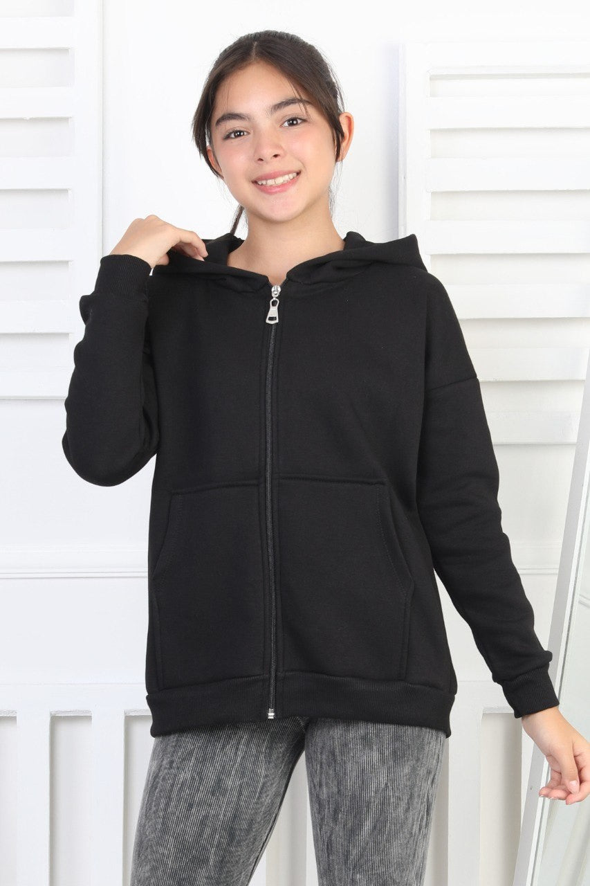 Şardonlu 3 İplik Kapşonlu Kız Çocuk Sweatshirt