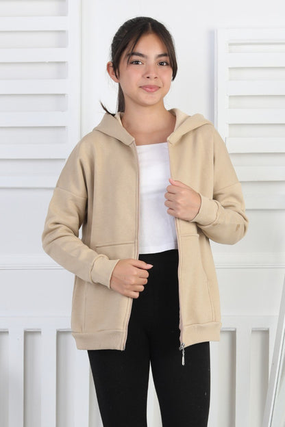 Şardonlu 3 İplik Kapşonlu Kız Çocuk Sweatshirt