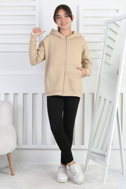 Şardonlu 3 İplik Kapşonlu Kız Çocuk Sweatshirt