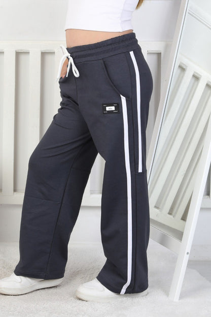 İki İplik Bol Paça Dik Çizgili Kız Çocuk Eşofman Altı