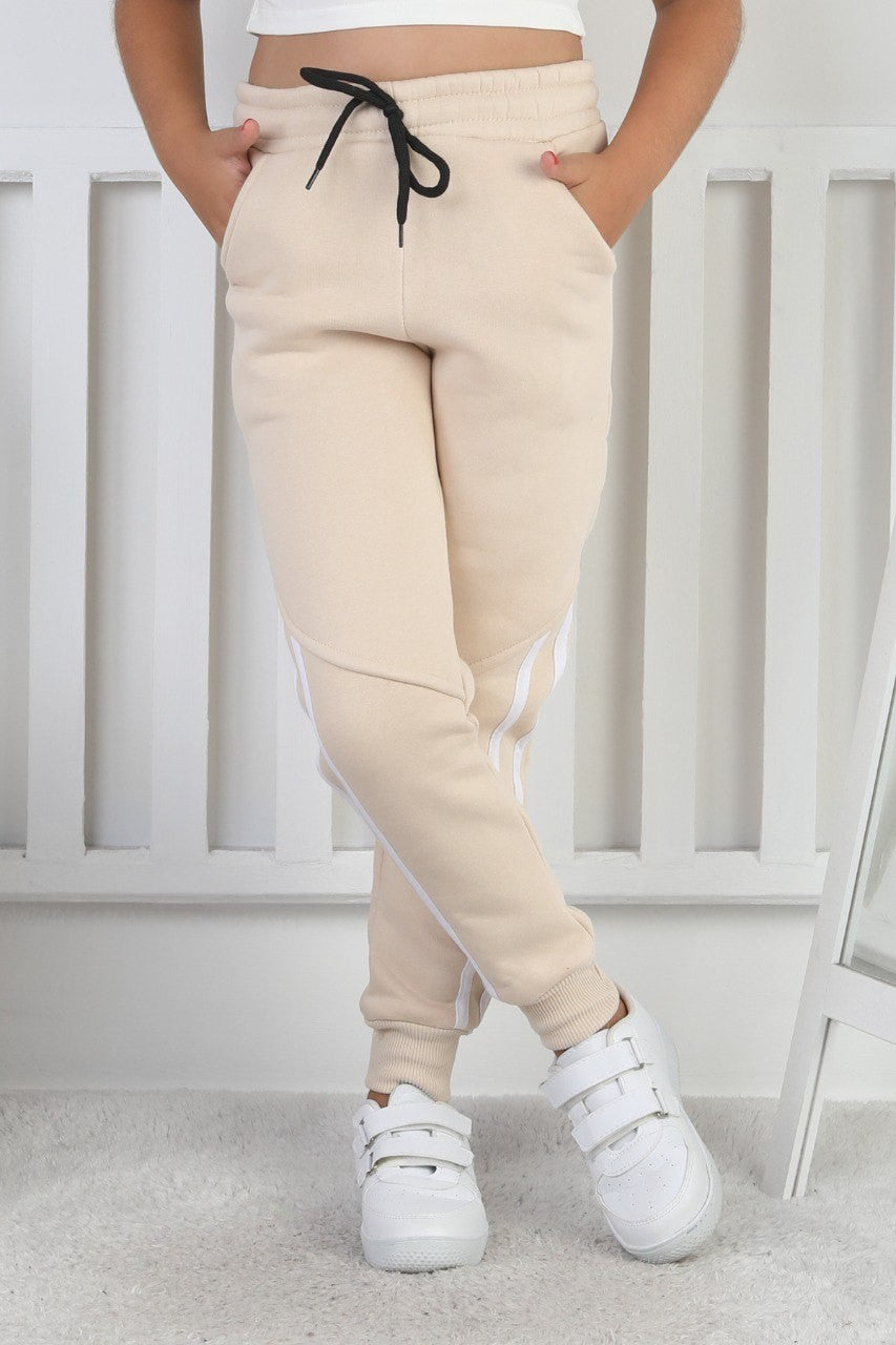 Üç İplik Şardonlu Dar Paça Kız Çocuk Eşofman Altı