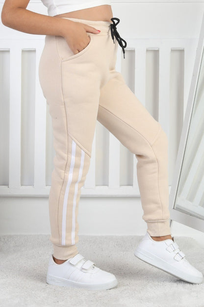 Üç İplik Şardonlu Dar Paça Kız Çocuk Eşofman Altı