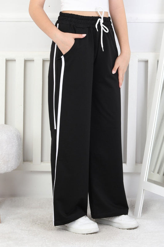 İki İplik Bol Paça Dik Çizgili Kız Çocuk Eşofman Altı