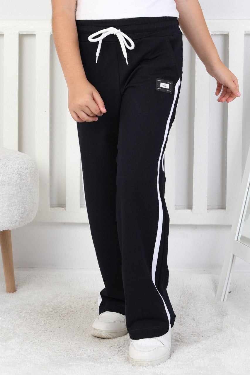 İki İplik Bol Paça Dik Çizgili Kız Çocuk Eşofman Altı