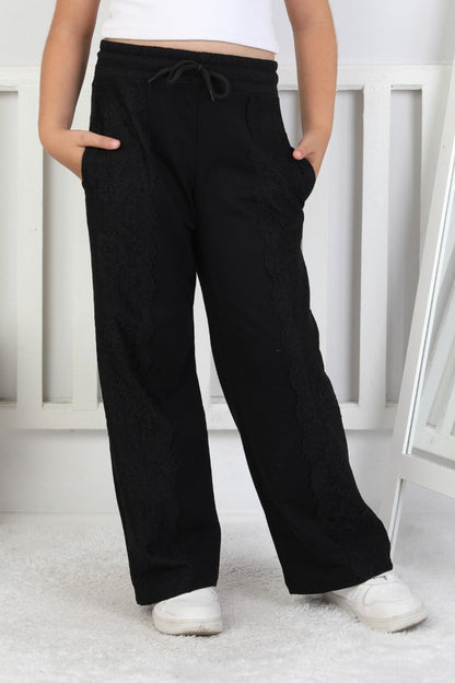 İki İplik Güpürlü Bol Paça Kız Çocuk Eşofman Altı