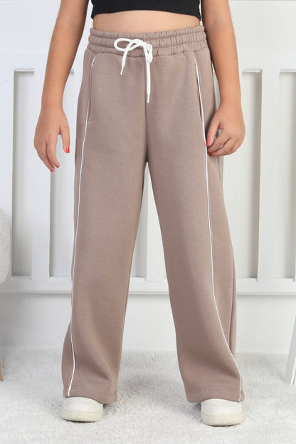 Üç İplik Şardonlu Bol Paça Tek Çizgi Kız Çocuk Eşofman Altı