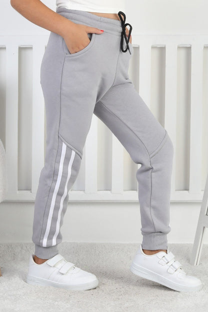 Üç İplik Şardonlu Dar Paça Kız Çocuk Eşofman Altı