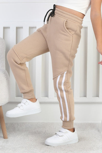 Üç İplik Şardonlu Dar Paça Kız Çocuk Eşofman Altı