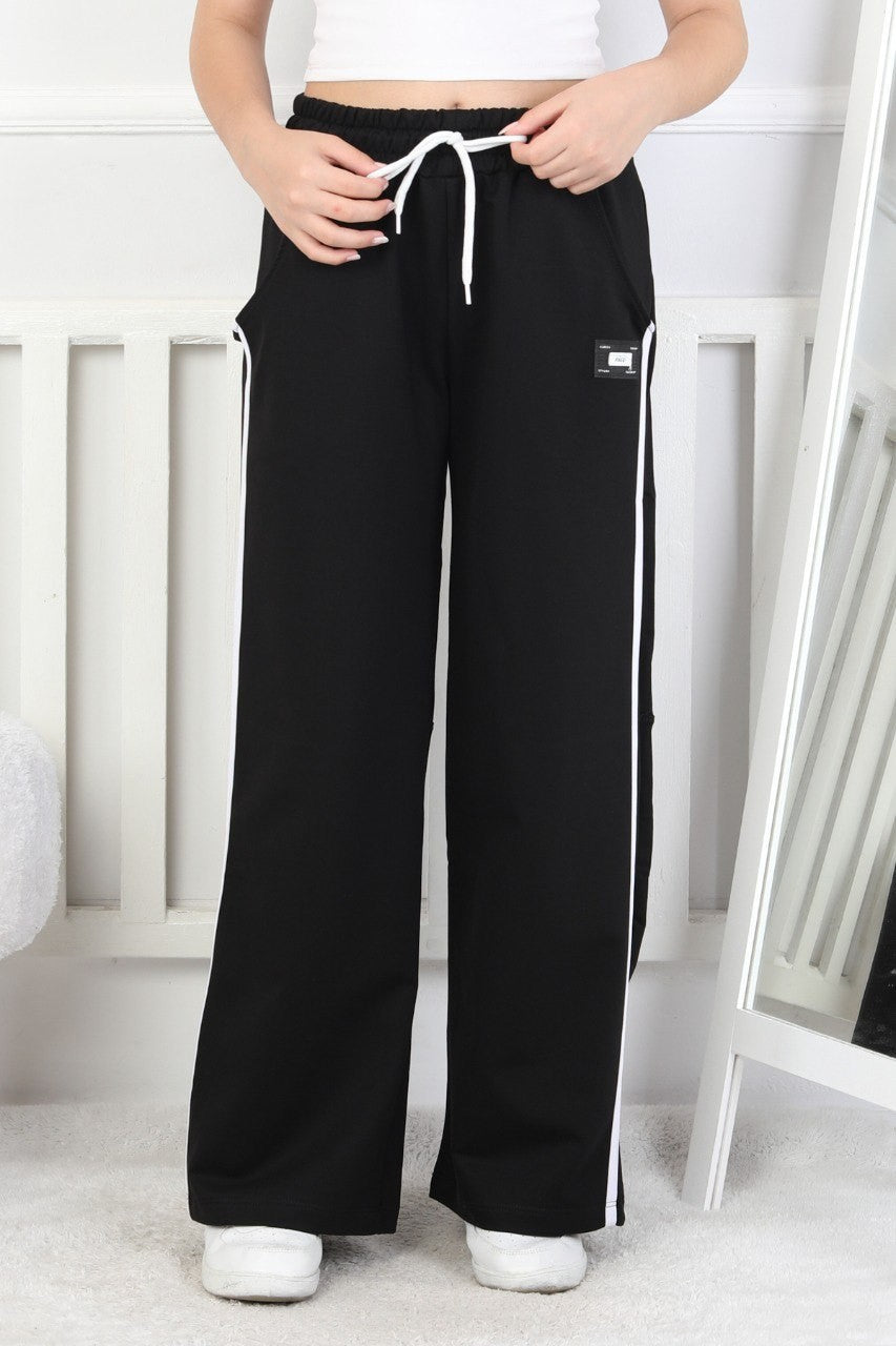 İki İplik Bol Paça Dik Çizgili Kız Çocuk Eşofman Altı