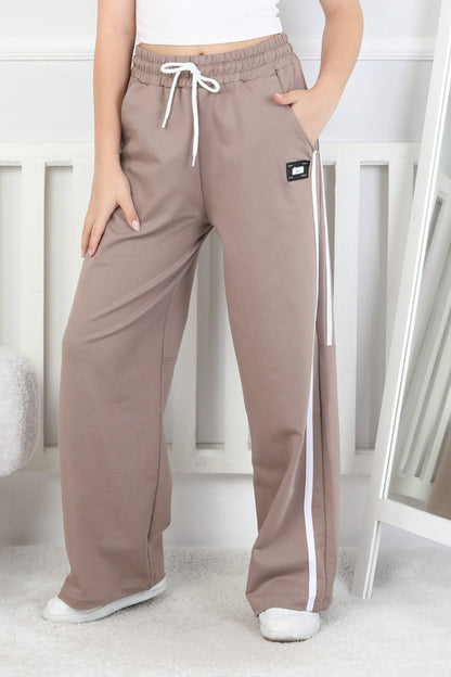 İki İplik Bol Paça Dik Çizgili Kız Çocuk Eşofman Altı