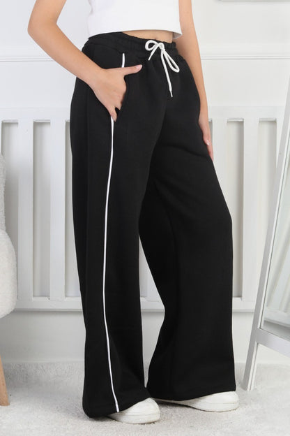 Üç İplik Şardonlu Bol Paça Tek Çizgi Kız Çocuk Eşofman Altı