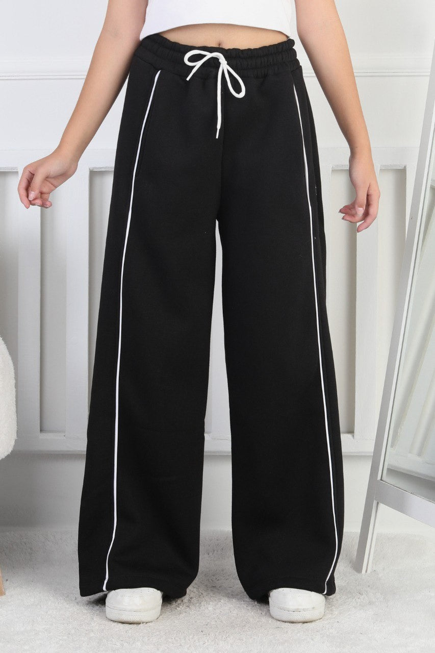 Üç İplik Şardonlu Bol Paça Tek Çizgi Kız Çocuk Eşofman Altı