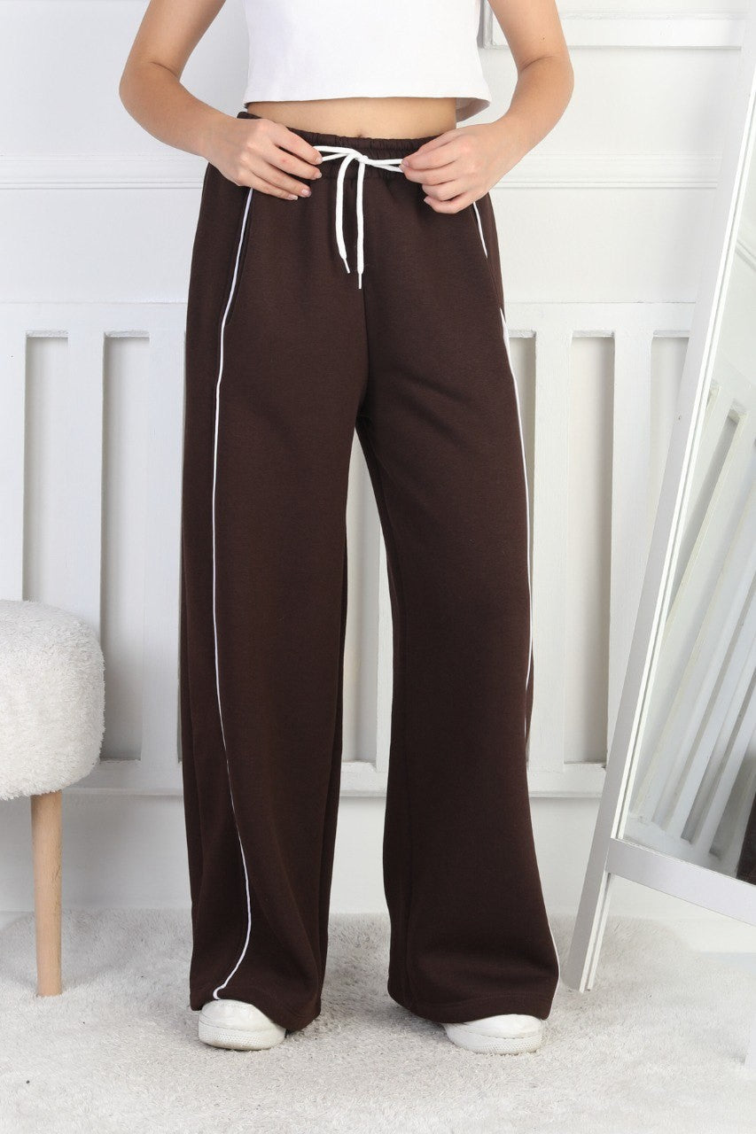 Üç İplik Şardonlu Bol Paça Tek Çizgi Kız Çocuk Eşofman Altı