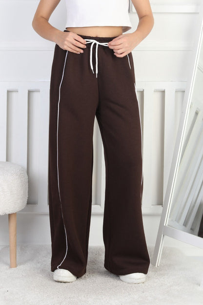 Üç İplik Şardonlu Bol Paça Tek Çizgi Kız Çocuk Eşofman Altı