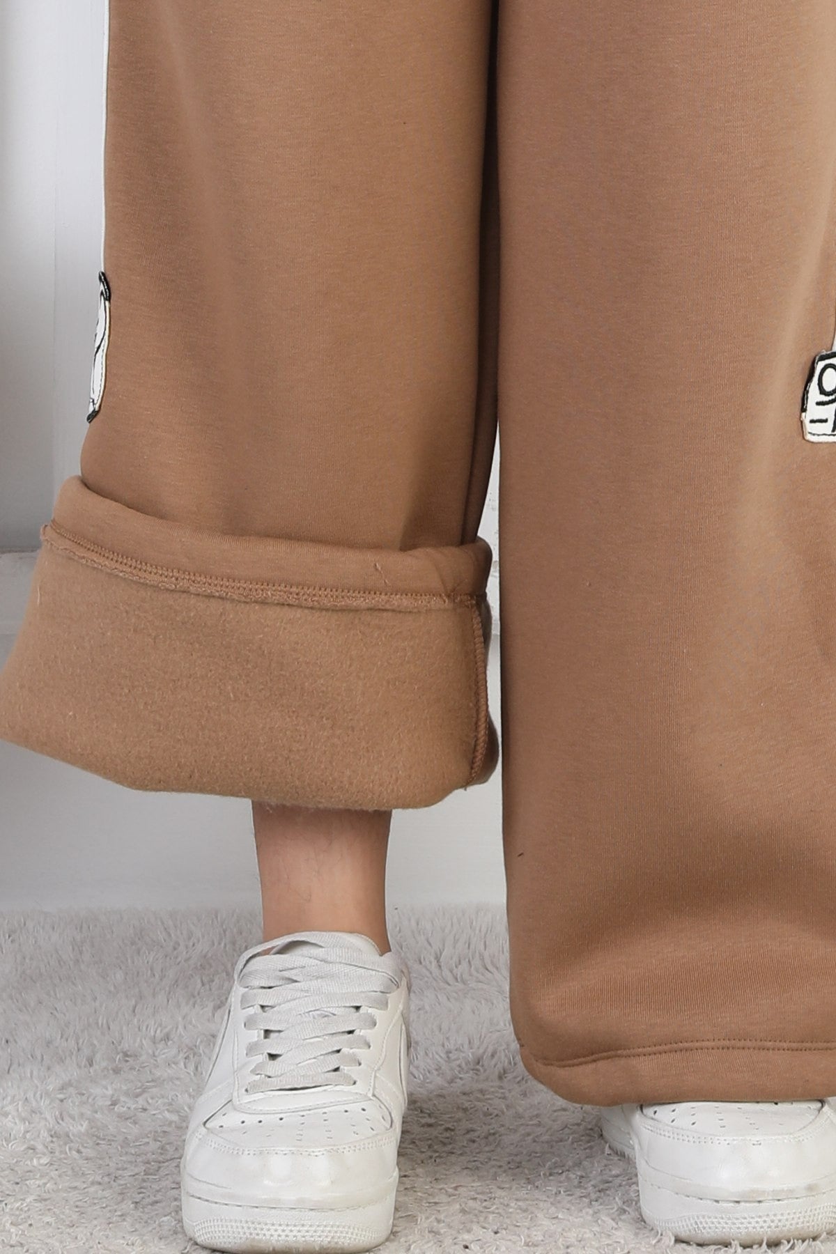 Üç İplik Şardonlu Çizgili Bol Paça Kız Çocuk Eşofman Altı