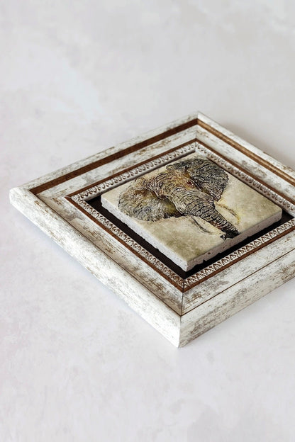 Fil Çerçeveli Taş Tablo , Çerçeveli Taş Duvar Dekoru-enkcrcvtbl-00105 20 cm