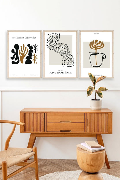 Modern Üçlü Ahşap Çerçeveli Tablo 23 x 30