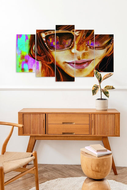 Kadın Portre 5 Parçalı Mdf Tablo 60 x 100