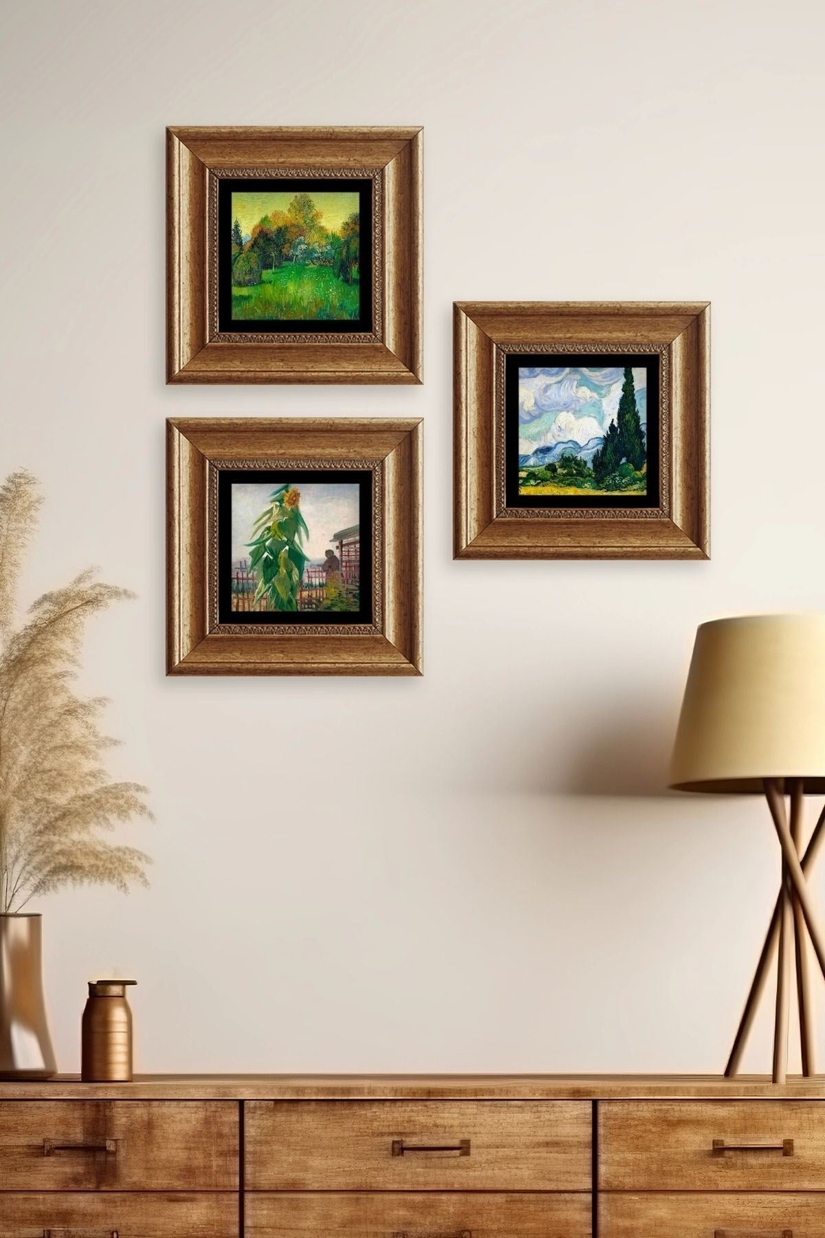 Doğa 3 lü Set Çerçeveli Taş Tablo 20 cm