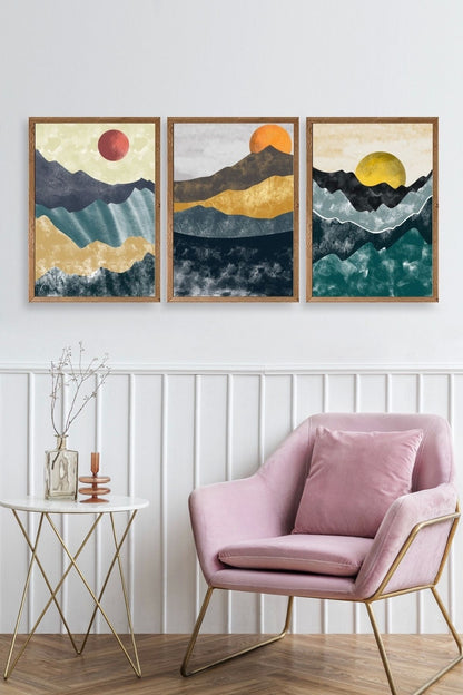 Manzara Üçlü Ahşap Çerçeveli Tablo 17 x 23
