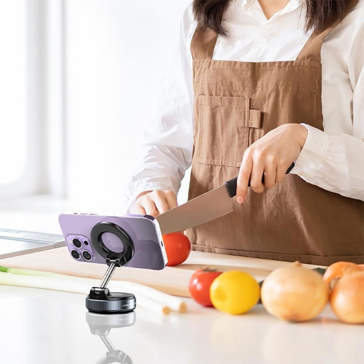 360° Döner Başlıklı Vakumlu Emişli Manyetik Telefon Tutucu – Güçlü Mıknatıslı, İz Bırakmaz