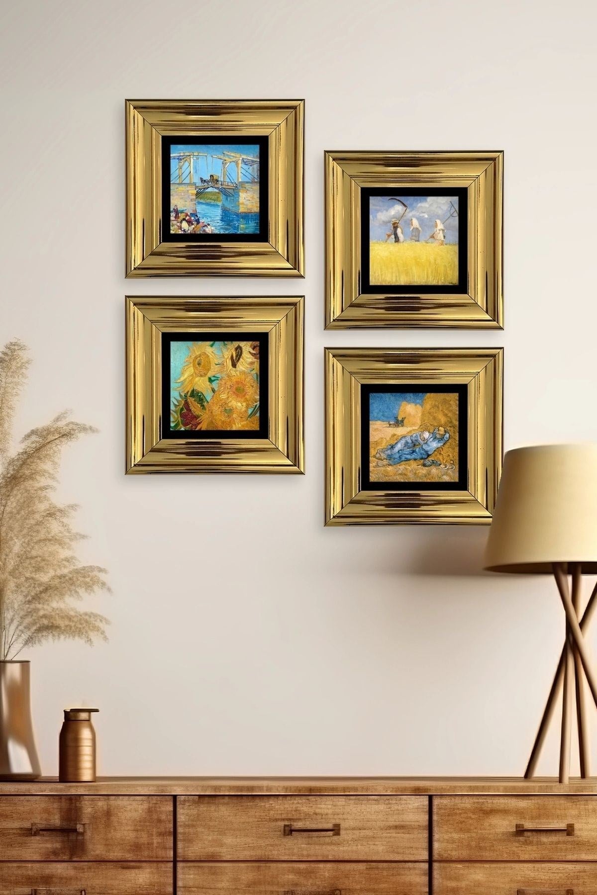 Van Gogh 4 lü Set Çerçeveli Taş Tablo 20 cm