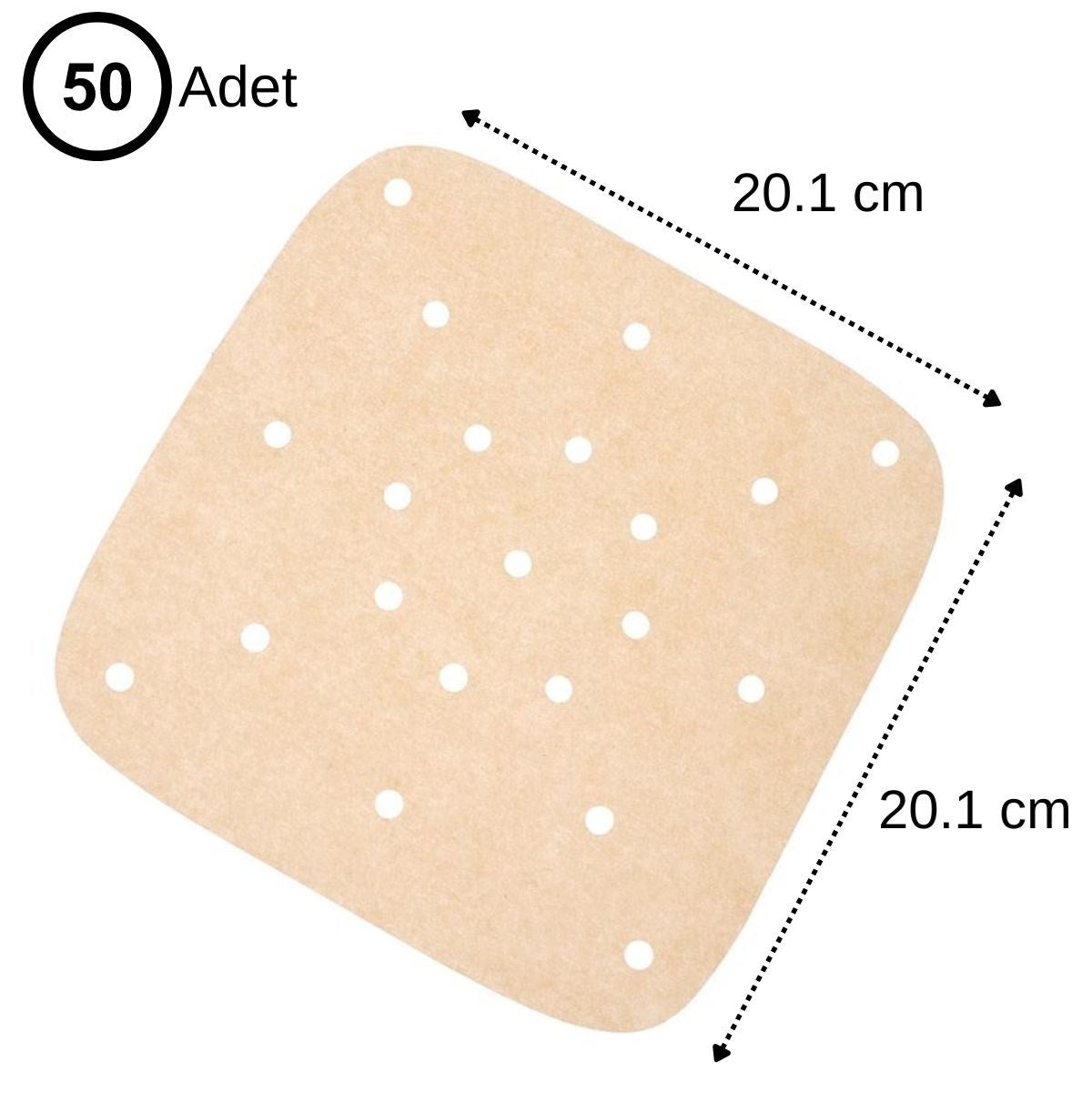 BUFFER® 150 Adet Air Fryer Pişirme Kağıdı Tek Kullanımlık Hava Fritöz Yağ Geçirmez Yapışmaz Gıda Pişirme Kağıdı Delikli Kare Model