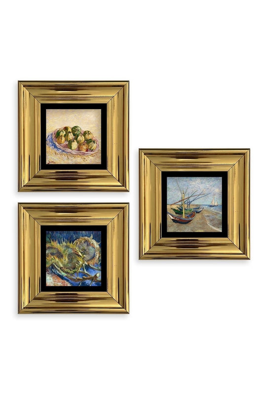 Van Gogh 3 lü Set Çerçeveli Taş Tablo 20 cm