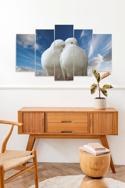 Beyaz Güvercin Aşk 5 Parçalı Mdf Tablo 60 x 100