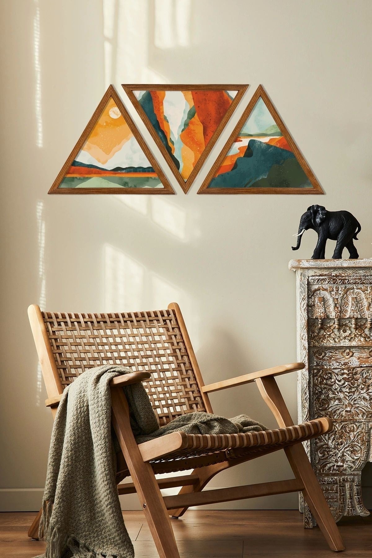 Dekoratif Üçgen Çerçeveli Ahşap Tablo Set 35 x 40
