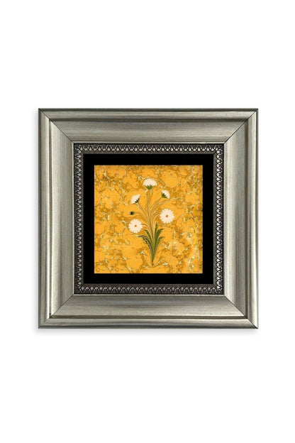 Ebru Sanatı Çiçek Çerçeveli Taş Tablo 20 cm