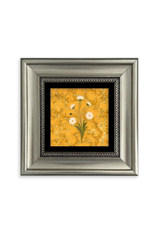 Ebru Sanatı Çiçek Çerçeveli Taş Tablo 20 cm