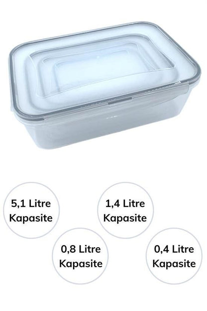 BUFFER® 4lü İç İçe Sızdırmaz Contalı Kilitli Kapaklı Plastik Erzak Saklama Kapları LC315